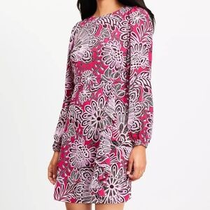 Loft Dress Floral Pink Printed Long Sleeve Rayon Lined Size 14